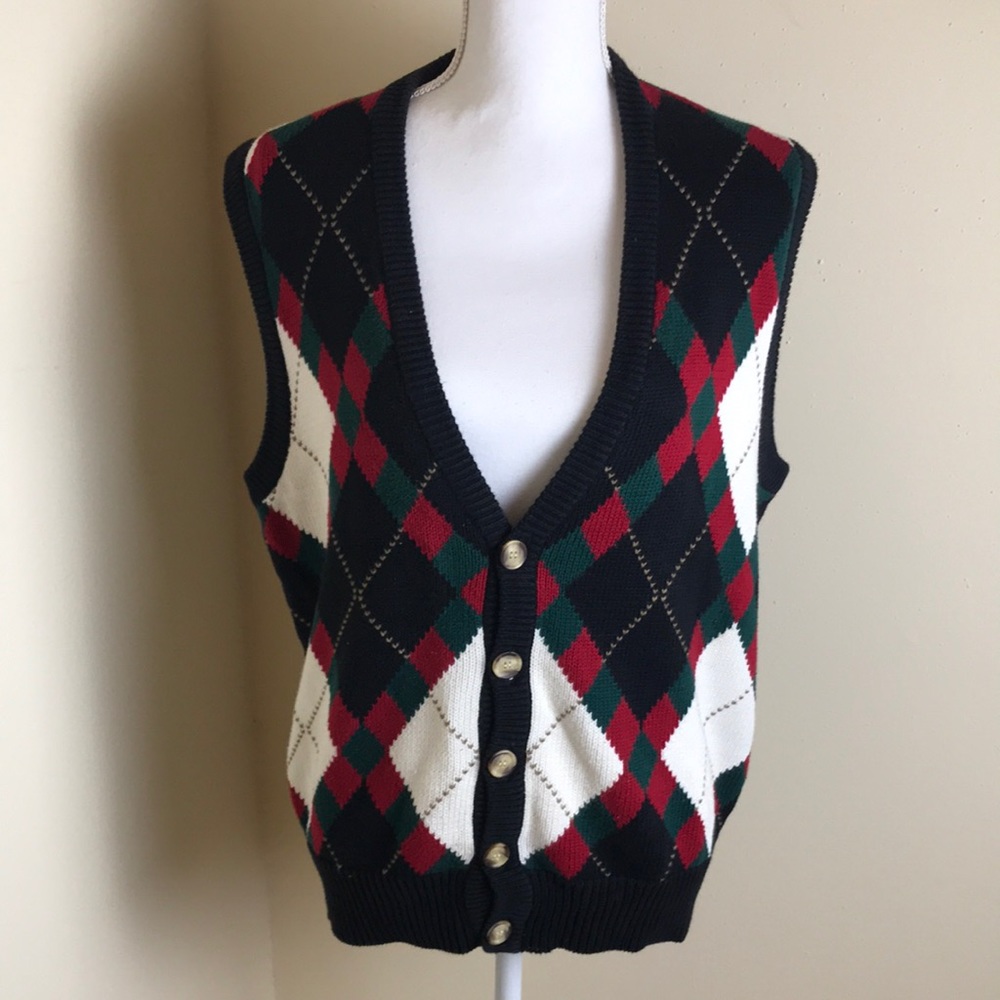 Vintage Aureus Button Front Vest Argyle Pattern